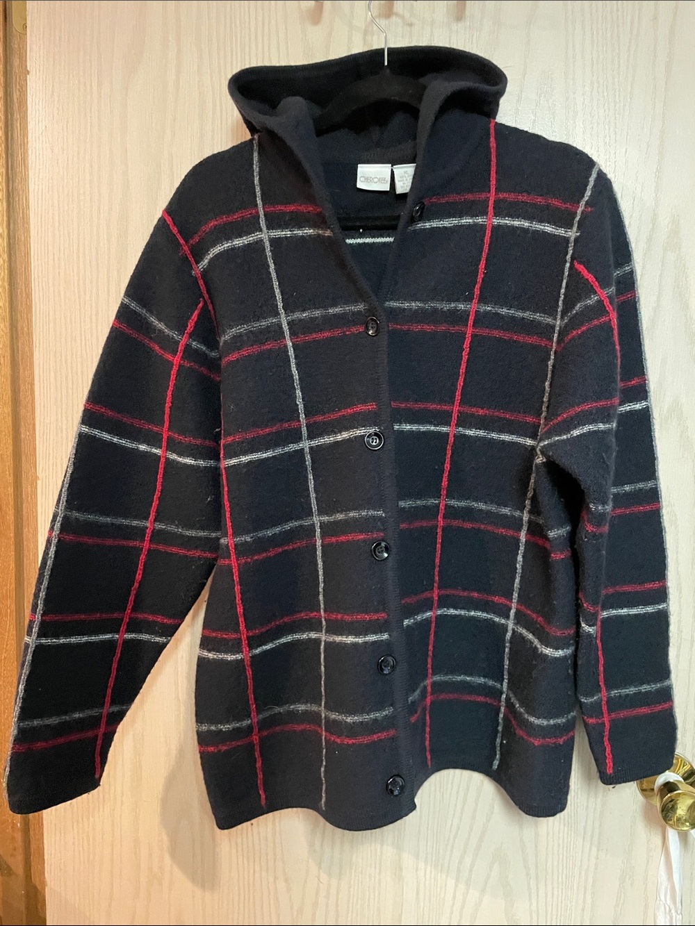 Cherokee Black Plaid Hooded Button-Front Coatigan